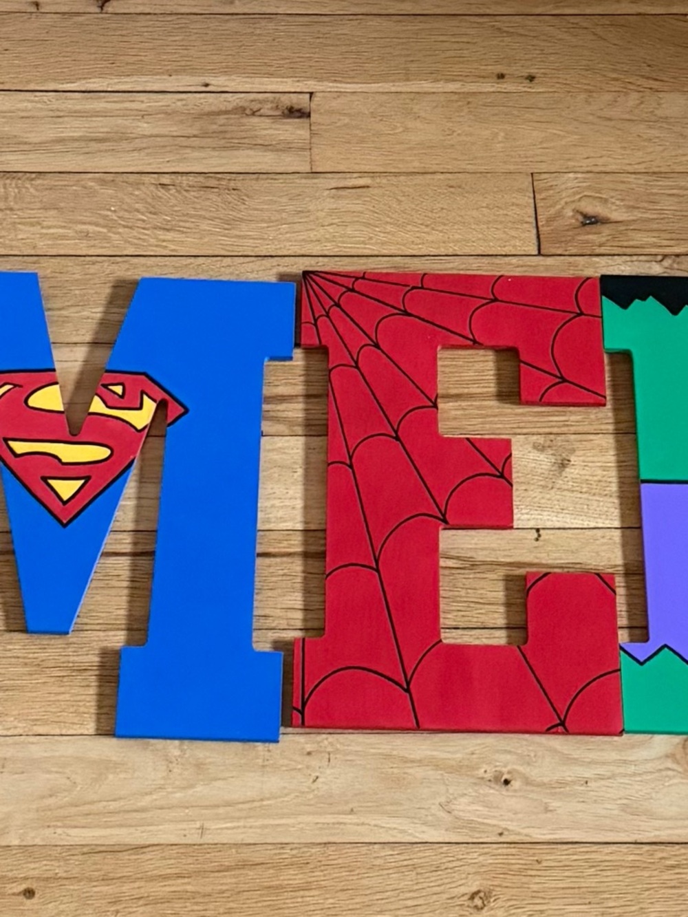 Cameron Hand-Painted Superhero Wooden Letters - Red, Blue, Green